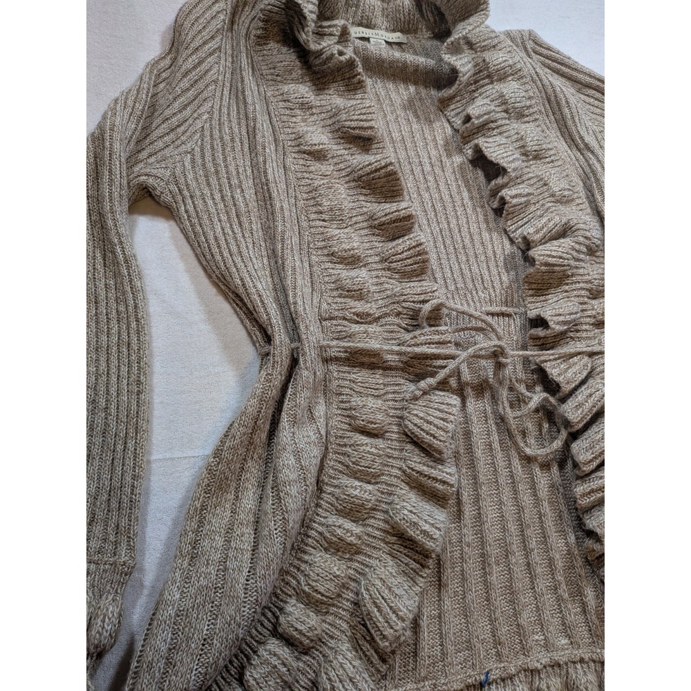 Debbie Morgan ruffle knit cardigan gray cream size L - Picture 6 of 7